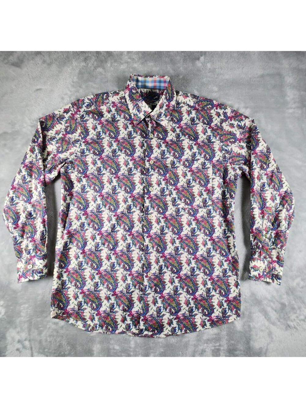 Alan Flusser Paisley Shirt Medium Bold All Over Design Flip Cuff Pocket Office